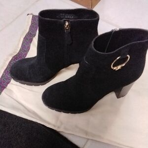 Tory Burch Black Ankle Boots with Gold Buckle